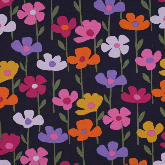 French Terry - Flowers - Navy