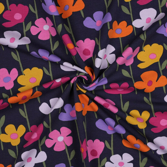 French Terry - Flowers - Navy