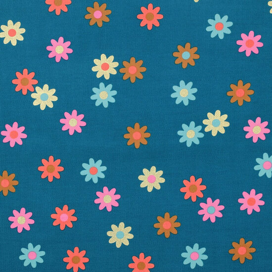 Ribfluweel - Foil Flowers - Petrol