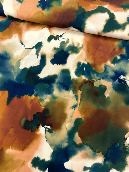 Viscose - Waterpaint - Bruin-Blauw-Ecru-Groen