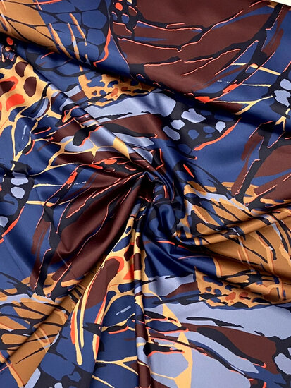 Satijn - Butterfly Wings - Oker-Bordeaux-Blauw