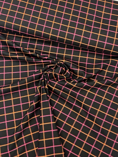 Gabardine Stretch - Carreaux - Zwart