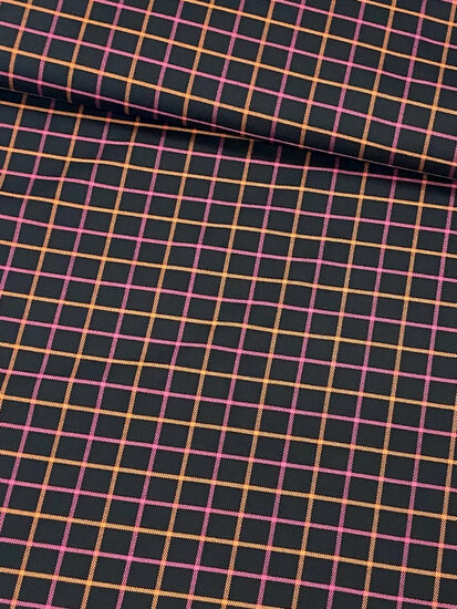 Gabardine Stretch - Carreaux - Zwart