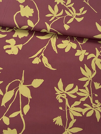 Polyester Stretch - Leaves - Bordeaux