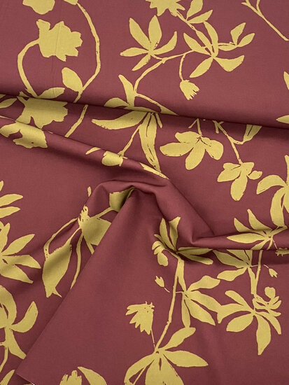 Polyester Stretch - Leaves - Bordeaux