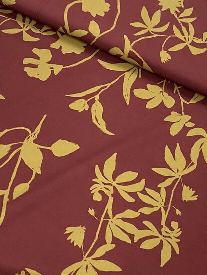 Polyester Stretch - Leaves - Bordeaux
