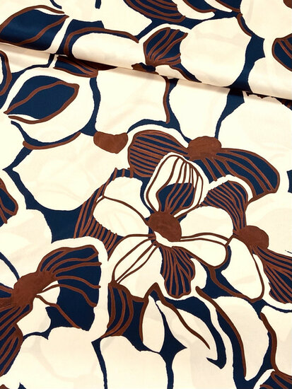Satijn - Big Flowers - Ecru
