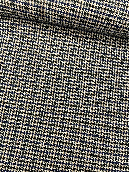 Gabardine Stretch - Pied de Poule - Ecru-zwart-blauw