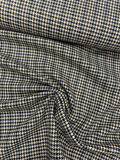 Gabardine Stretch - Pied de Poule - Ecru-zwart-blauw