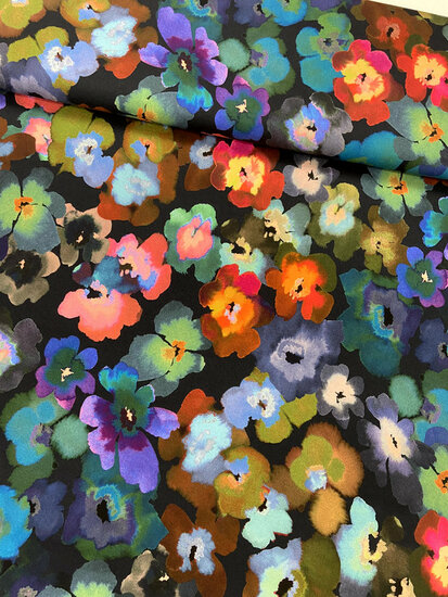 Viscose Stretch - Lake Flowers - Navy