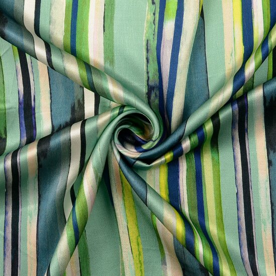 Viscose Satijn - Stripes - Blauw-Groen