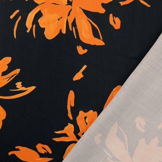 Viscose - Orange Flowers - Black