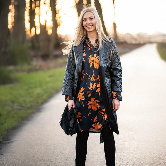 Viscose - Orange Flowers - Black