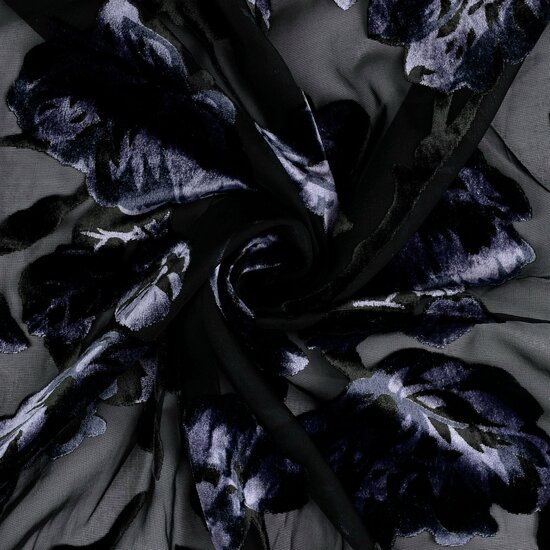 Chiffon - Velvet Flowers - Zwart