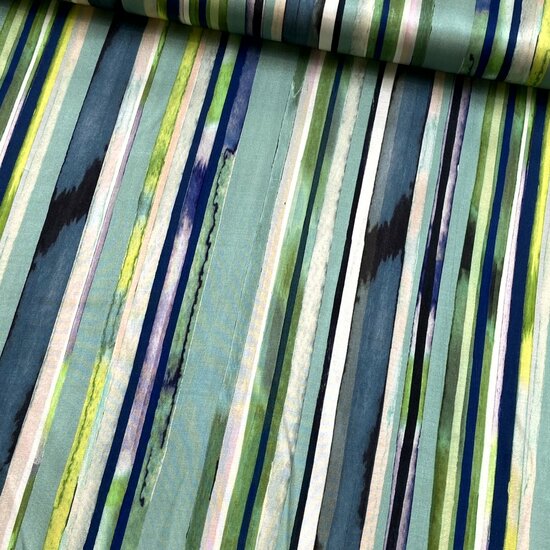 Viscose Satijn - Stripes - Blauw-Groen
