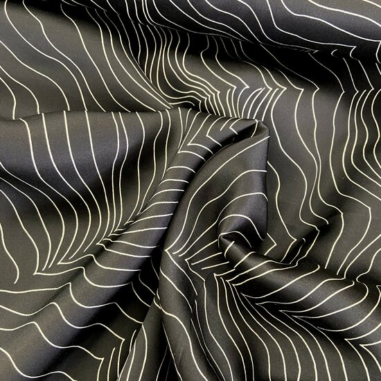 Satijn Viscose - Waves - Zwart