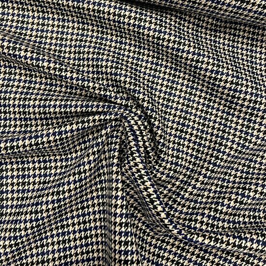 Gabardine Stretch - Pied de Poule - Ecru-zwart-blauw