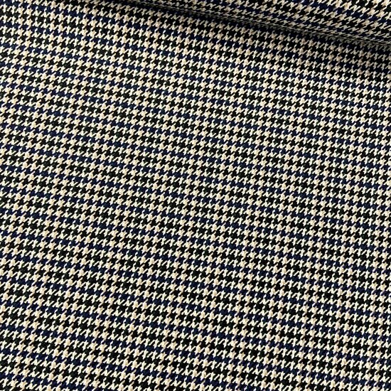 Gabardine Stretch - Pied de Poule - Ecru-zwart-blauw