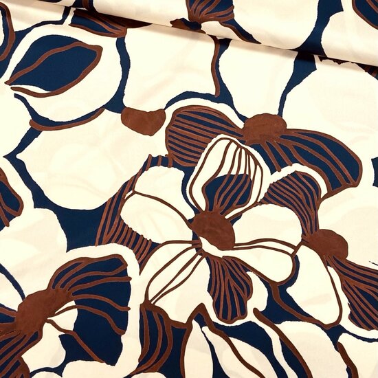 Satijn - Big Flowers - Ecru