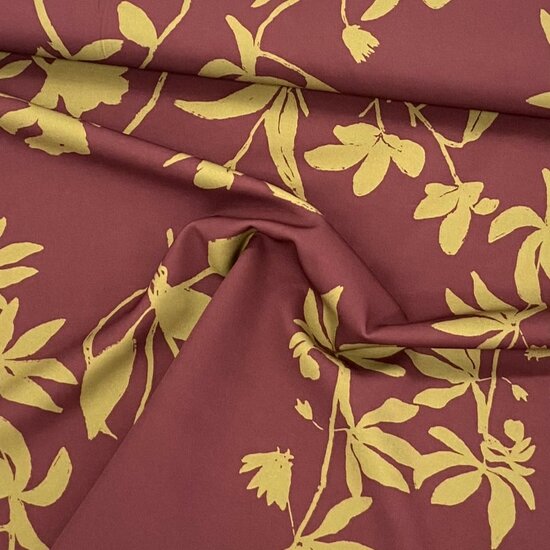 Polyester Stretch - Leaves - Bordeaux