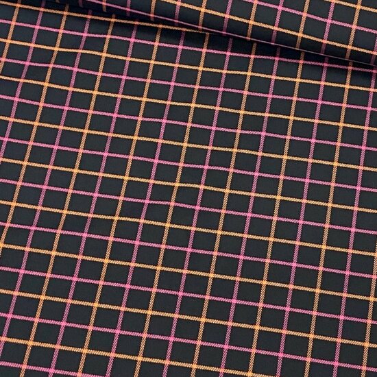 Gabardine Stretch - Carreaux - Zwart