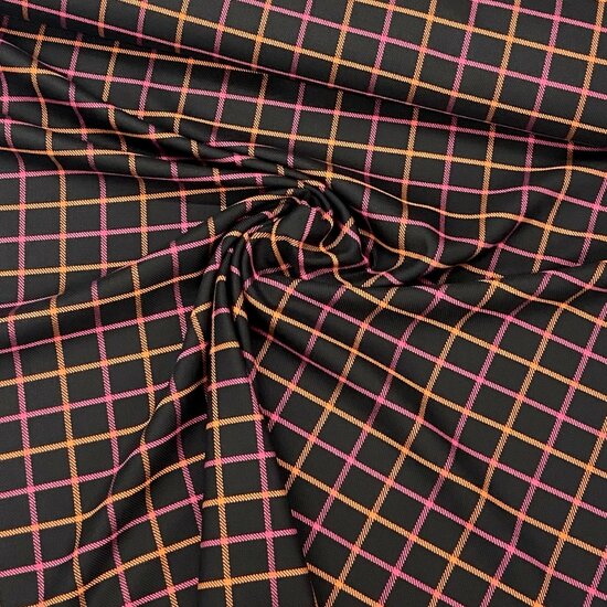 Gabardine Stretch - Carreaux - Zwart