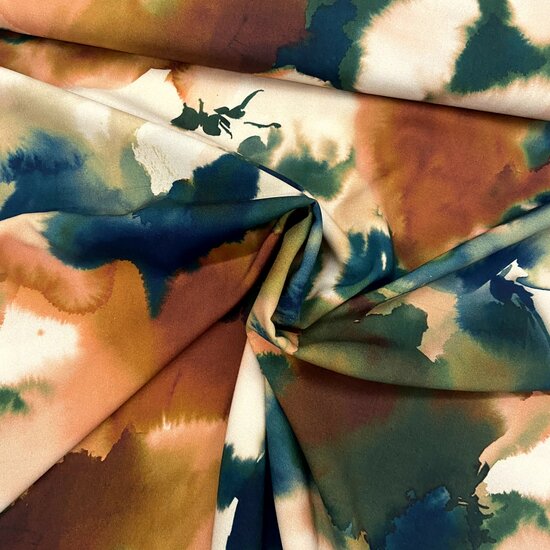 Viscose - Waterpaint - Bruin-Blauw-Ecru-Groen