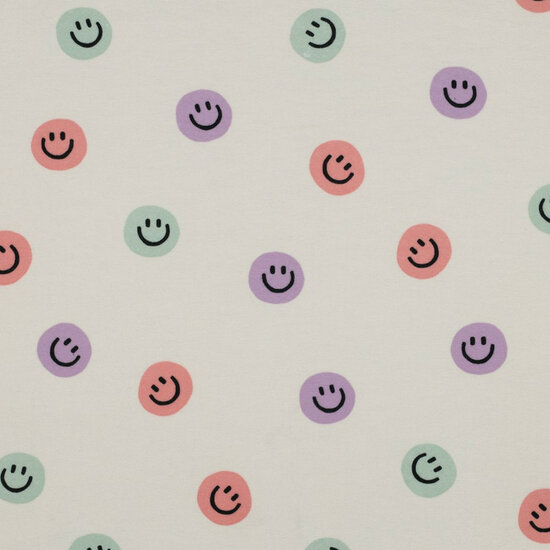 Flanel - Happy Faces - Ecru