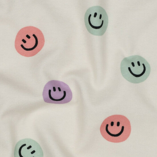 Flanel - Happy Faces - Ecru
