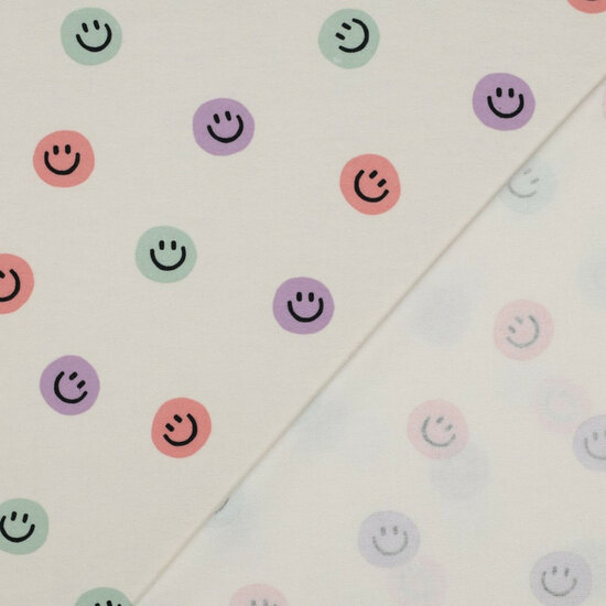 Flanel - Happy Faces - Ecru
