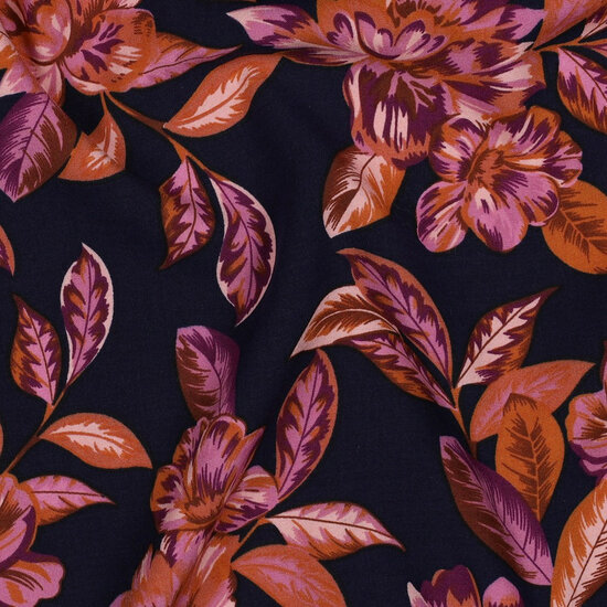 Viscose Stretch - Flowers - Navy
