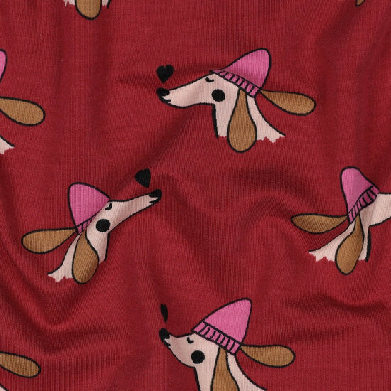 French Terry - Dogs and Hearts - rood
