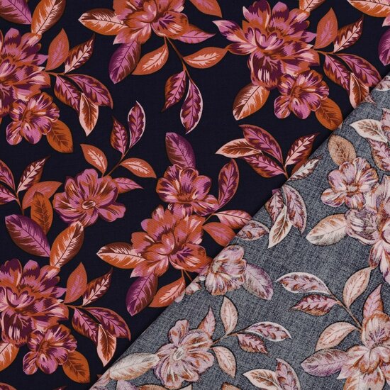 Viscose Stretch - Flowers - Navy