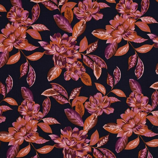 Viscose Stretch - Flowers - Navy