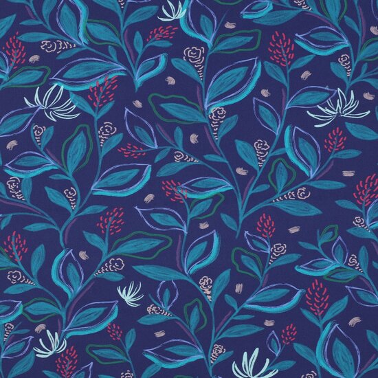 Poplin - Leaves - Kobalt