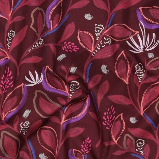 Poplin - Leaves - Bordeaux