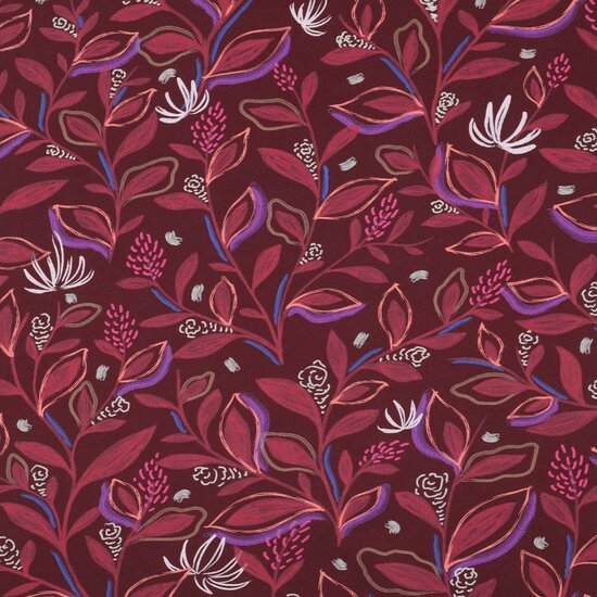 Poplin - Leaves - Bordeaux