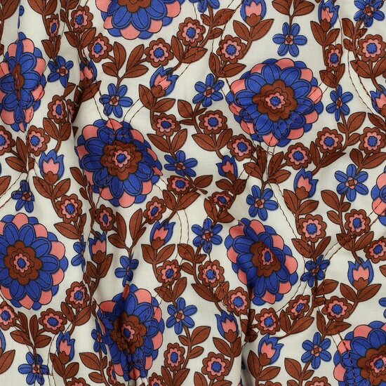 Katoen Quilted - Double Face Flowers And Stripes - Caramel - Kobalt