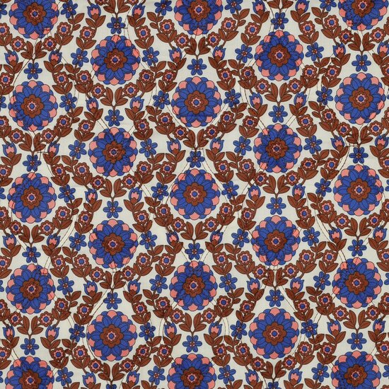 Katoen Quilted - Double Face Flowers And Stripes - Caramel - Kobalt