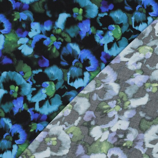 Viscose - Flowers - Blauw