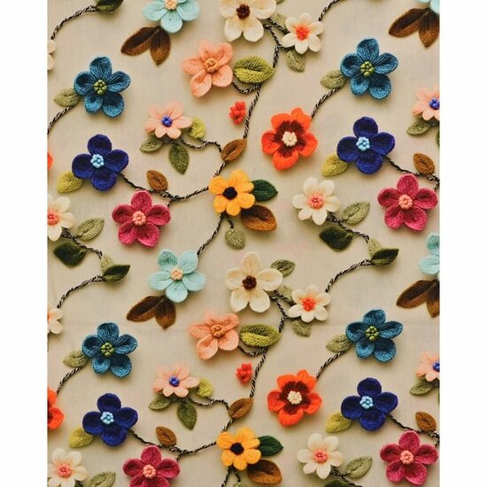 Poplin - 3D Knitted Flowers - Beige