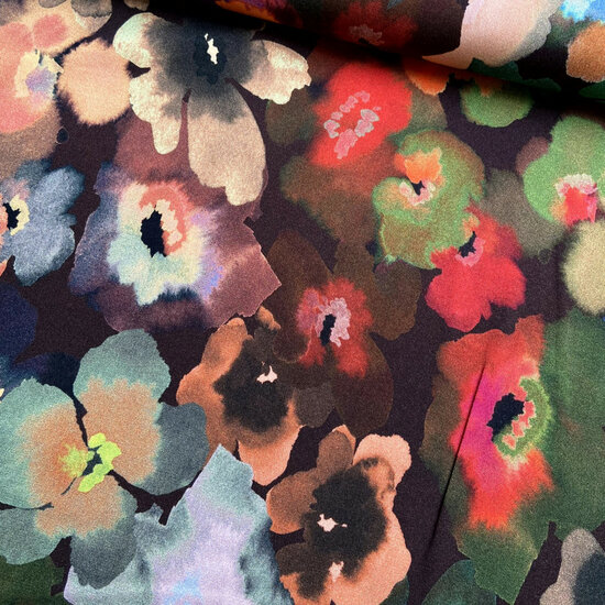 Viscose Stretch - Lake Flowers - Bruin
