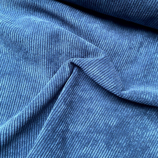 Ribfluweel Stretch - Uni - Blauw