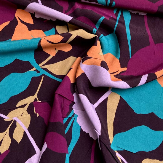 Viscose Crepe - Flowers - Aubergine