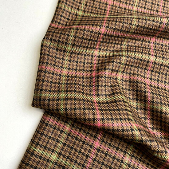 Gabardine Stretch - Carreaux - Bruin