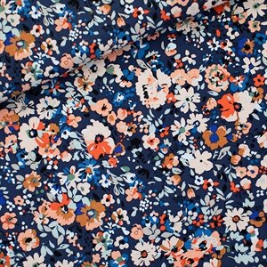 Canvas Gabardine Twill - Flower Joy - Oceana Blauw