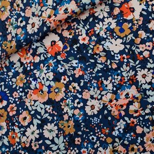 Viscose Satijn - Flower Joy - Oceana Blauw