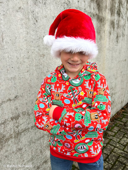 French Terry - Holly Cartoon - Rood