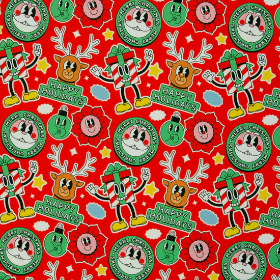 French Terry - Holly Cartoon - Rood