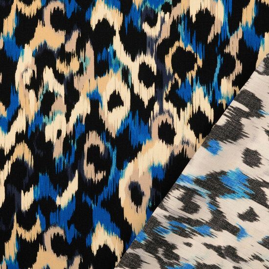 Viscose - Animalskin - Blauw-Beige-Zwart